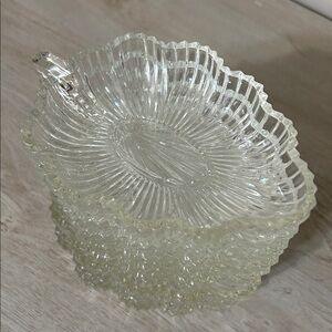 Set of 8 Clear Glass Leaf Shape Dessert Candy Trinket Bowls Dishes Vintage